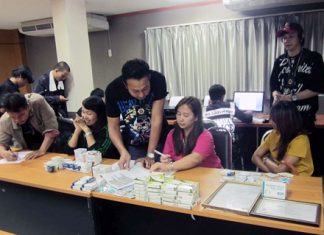 Clerks Sirikan Wisuthphate, Pisolya Ngaopok, and Ouemporn Khwanmuang are being booked for allegedly selling erectile dysfunction drugs illegally.